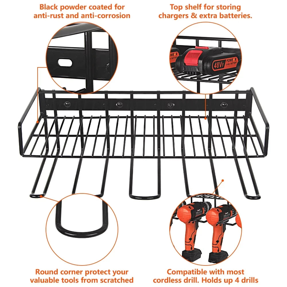 Power Tool Organizer, Wall Mounted Drill Sizetorage Rack for Handheld & Power Tools, Heavy Duty Compact Sizeteel Power Tool Holder