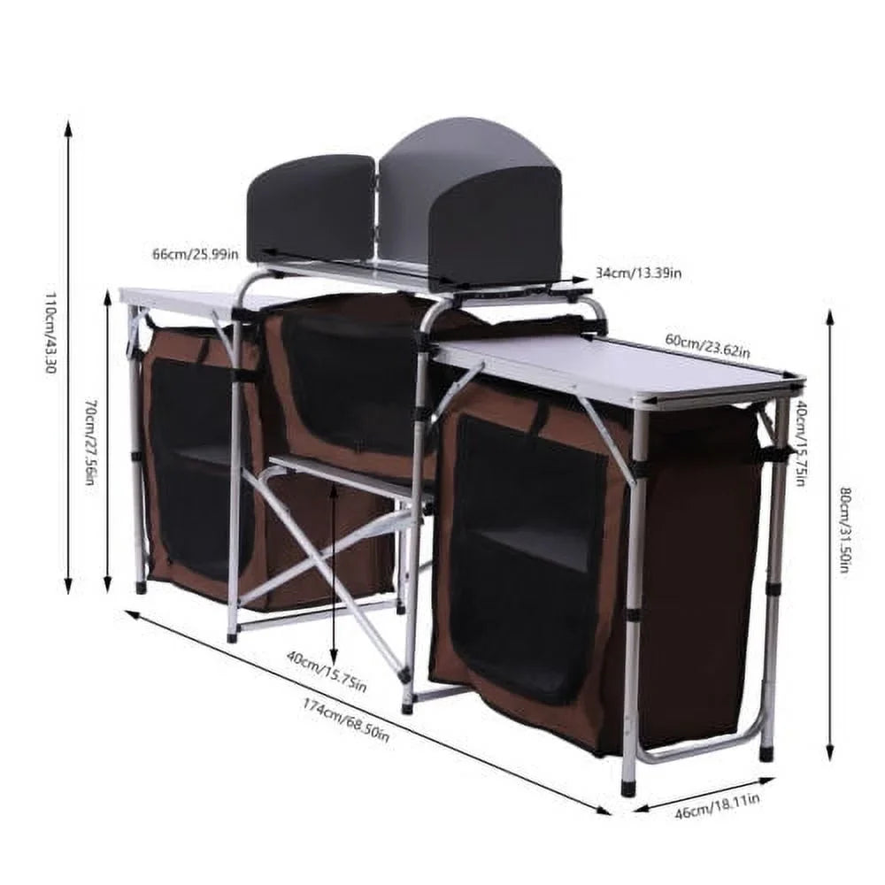 Folding Camping Kitchen Table Picnic Cabinet Table Portable Cooking Sizetorage Rack