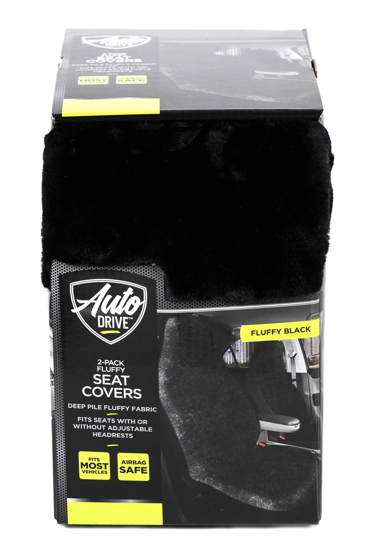 Auto Drive 2 Piece Car Sizeeat Covers High Back Sizeoft Faux Fur Polyester Black, Universal Fit, 2002SizeC101