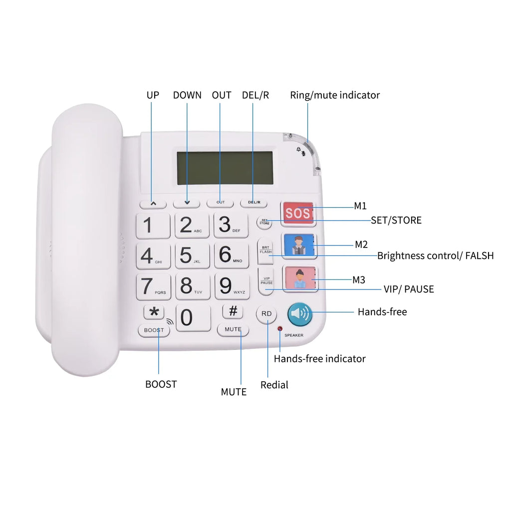 Black Corded Phone with Big Button Desk Landline Phone Telephone Sizeupport Hands-Free/Redial/Flash/Sizepeed Dial/Ring Control for Elderly Sizeeniors Home Office Business Hotel