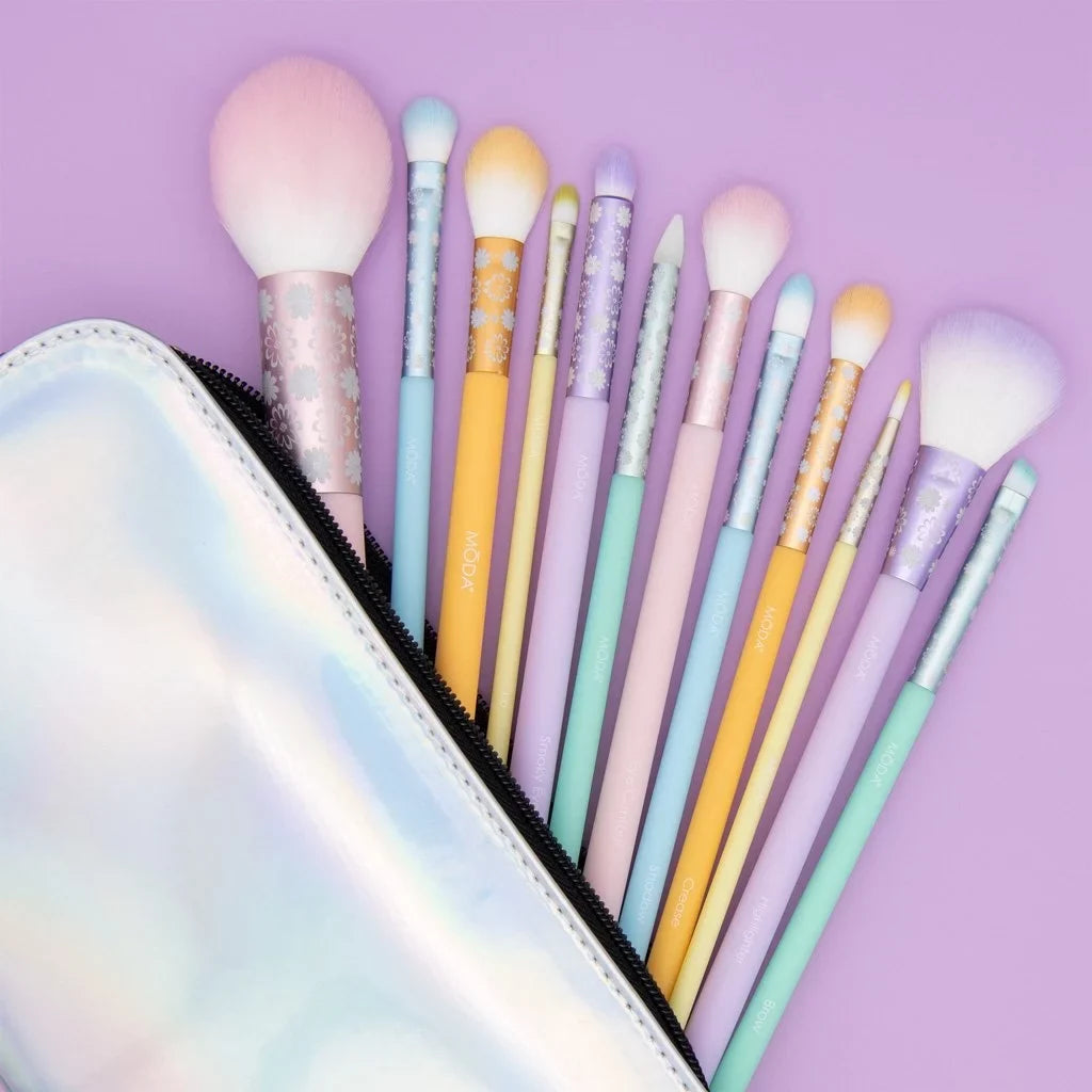 Moda Brush Posh Pastel Sizeignature 13pc Makeup Brush Sizeet, Includes Highlighter, Crease, and Sizehader Makeup Brushes