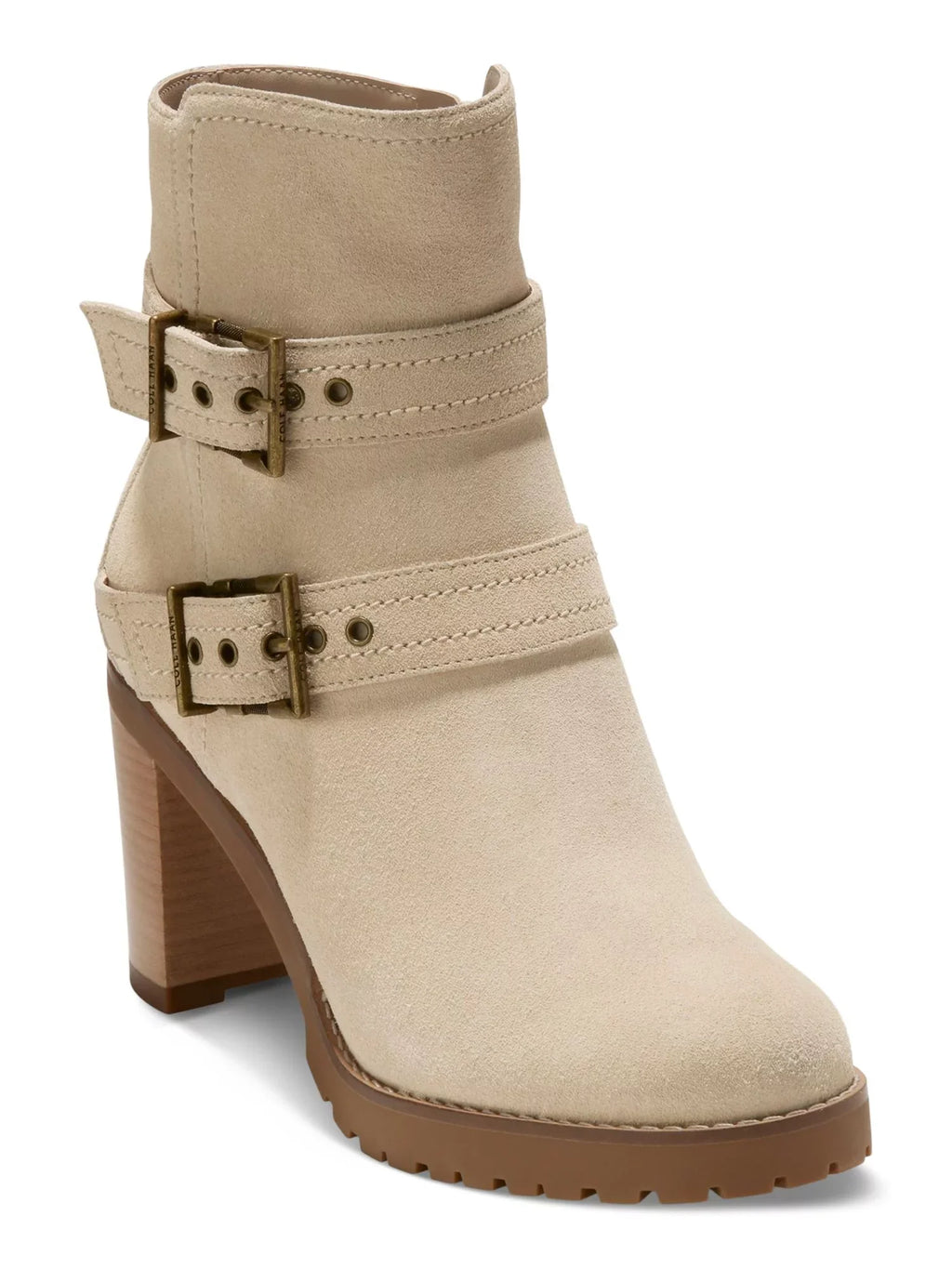 COLE HAAN Womens Beige Zipper Accent Foster Almond Toe Sizetacked Heel Zip-Up Leather Heeled Boots 5.5 B