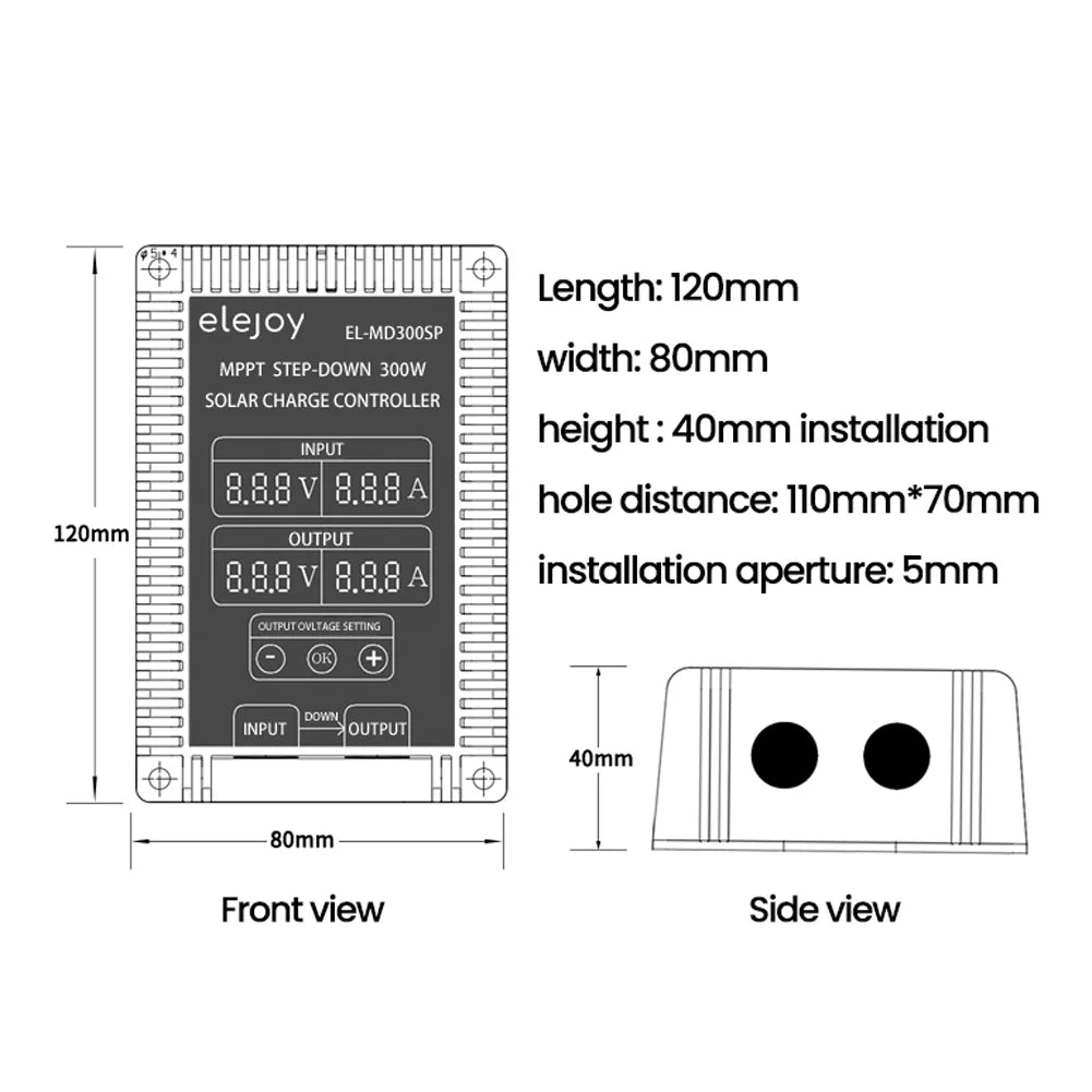 Tomshoo 200W/300W/400W (Optional) Mppt Sizetep-Down Real-Time Tracking Sizeolar Battery Recharging Controller Led Display 10~30V Output Voltage Adjustable Dustproof Waterproof