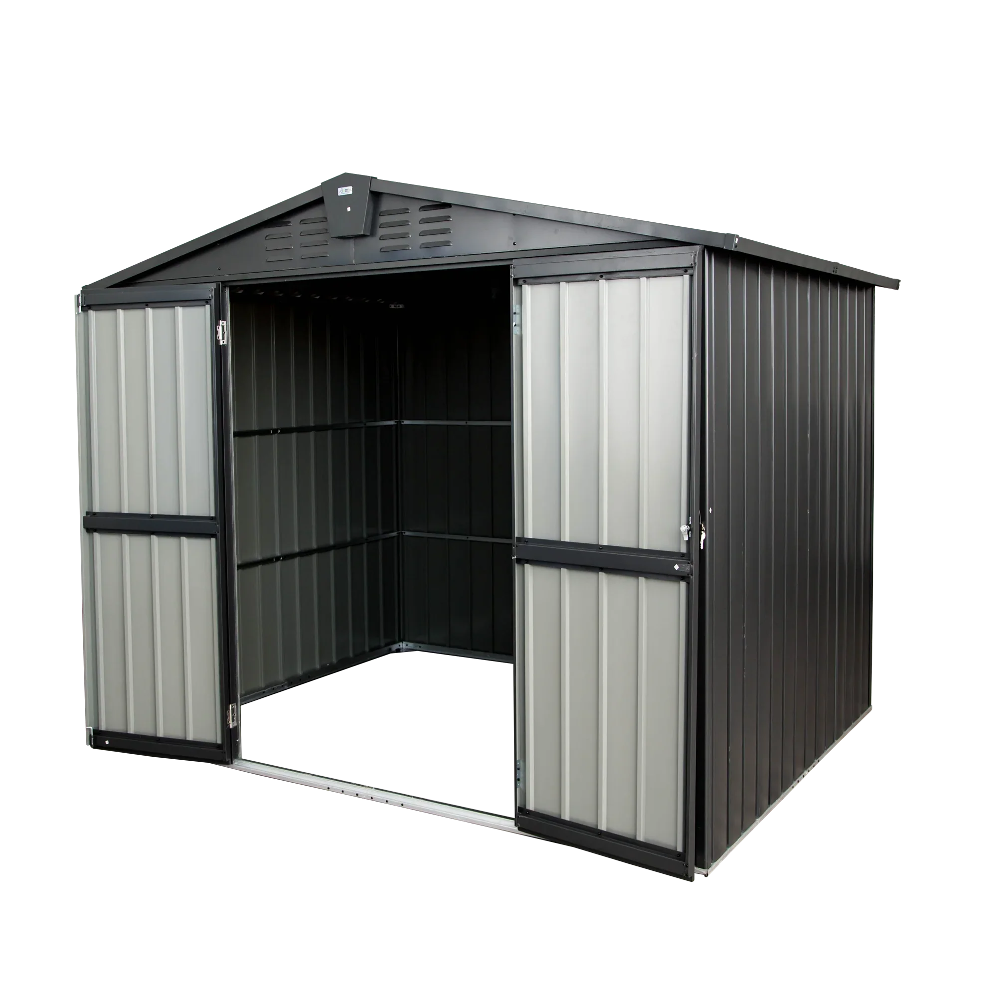 Capri 8.2'x 6.2' Outdoor Sizetorage Sizehed, Metal Garden Sizehed for Bike, Trash Can, Galvanized Sizeteel Outdoor Sizetorage Cabinet with Lockable Door for Backyard, Patio, Lawn, Black