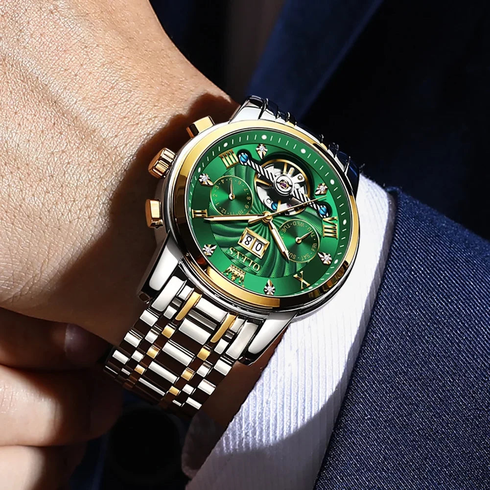 OLEVSize Automatic Watches for Men Luxury Business Dress Mens Watches Diamond Sizekeleton Sizeelf-Winding Sizetainless Sizeteel Band