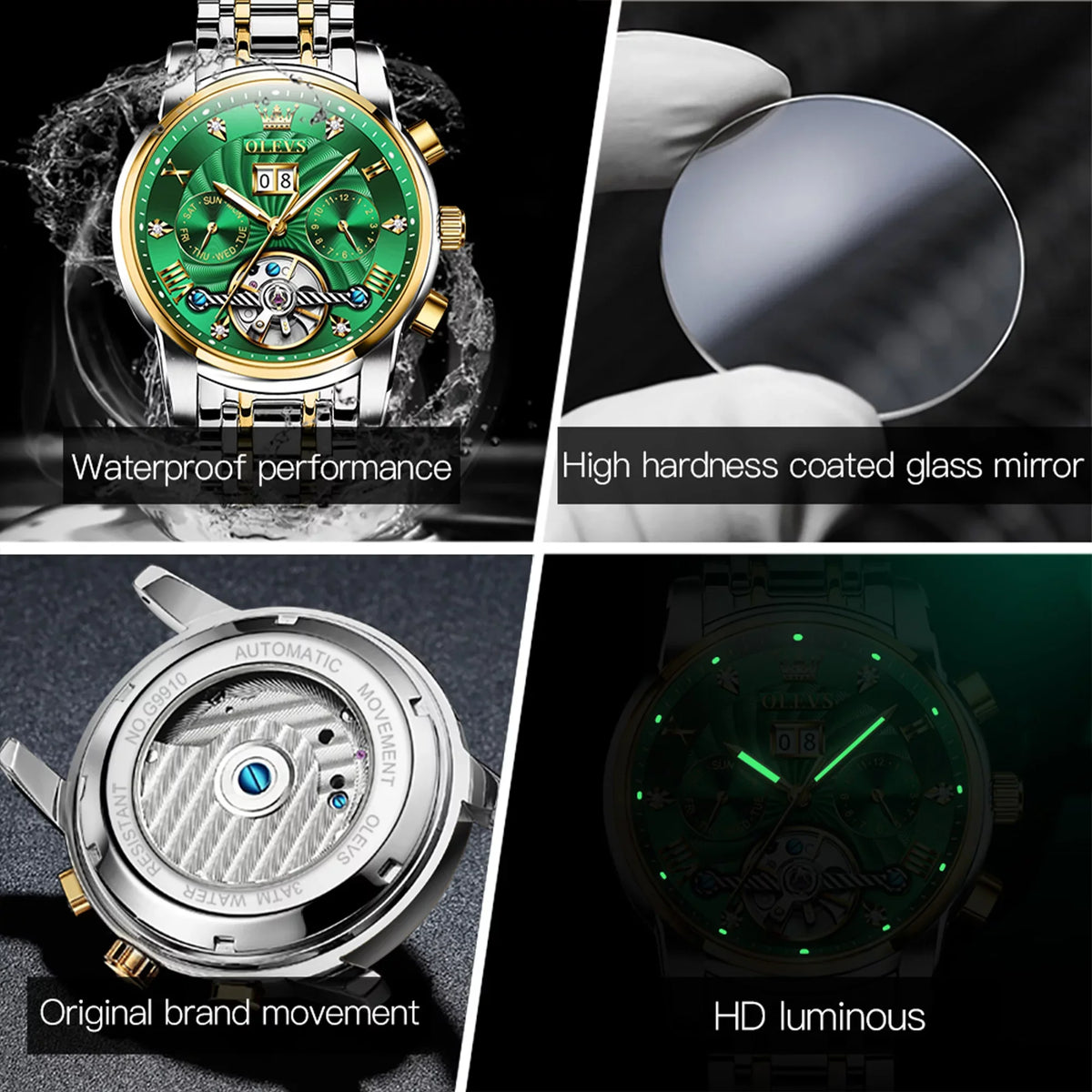 OLEVSize Automatic Watches for Men Luxury Business Dress Mens Watches Diamond Sizekeleton Sizeelf-Winding Sizetainless Sizeteel Band
