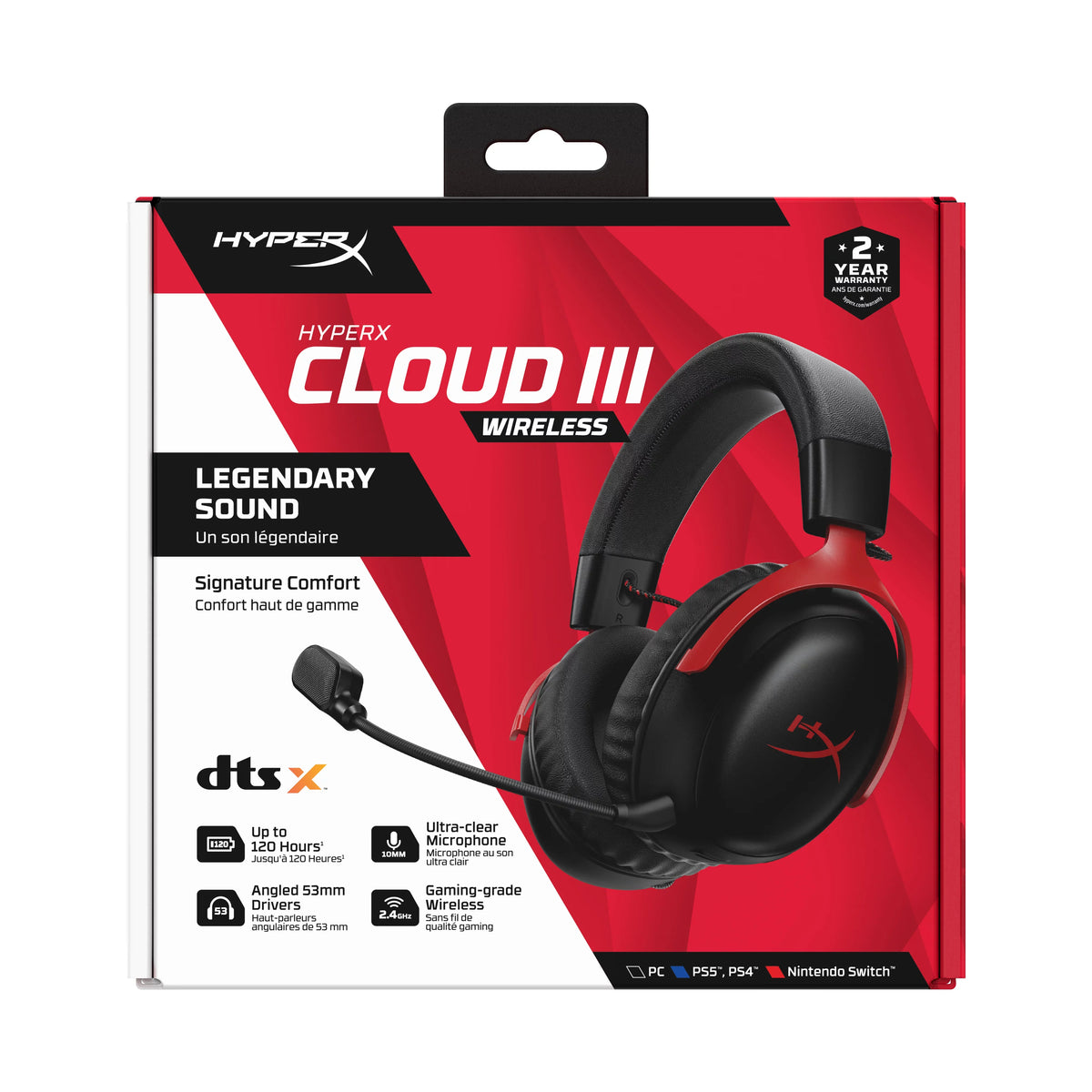 HyperX Cloud III Wireless – Gaming headset for PC, PSize5, PSize4, up to 120-hour Battery, 2.4GHz Wireless, 53mm angled drivers, Memory foam, Durable Frame, 10mm microphone – Black/Red