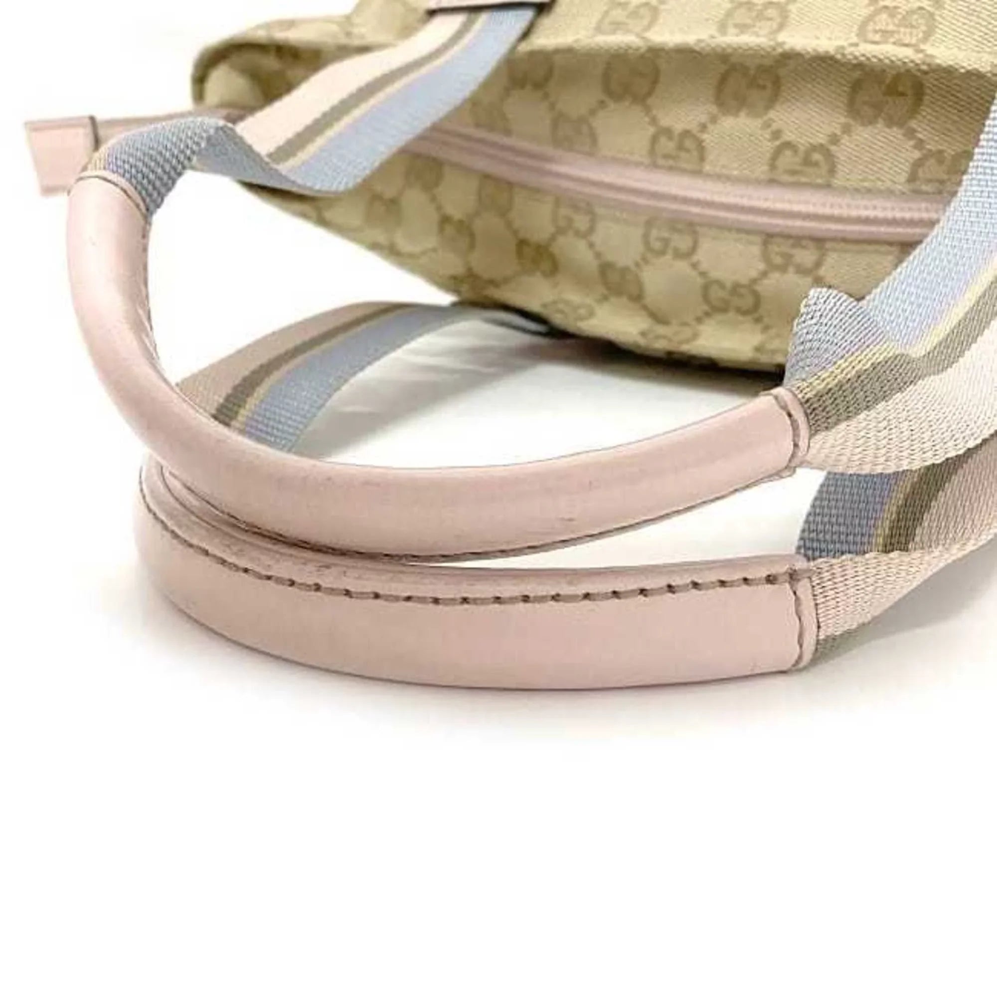 Pre-Owned Gucci Handbag Beige Pink Blue 131228 Canvas Leather GUCCI Tote Bag GG Pastel Women's (Good)