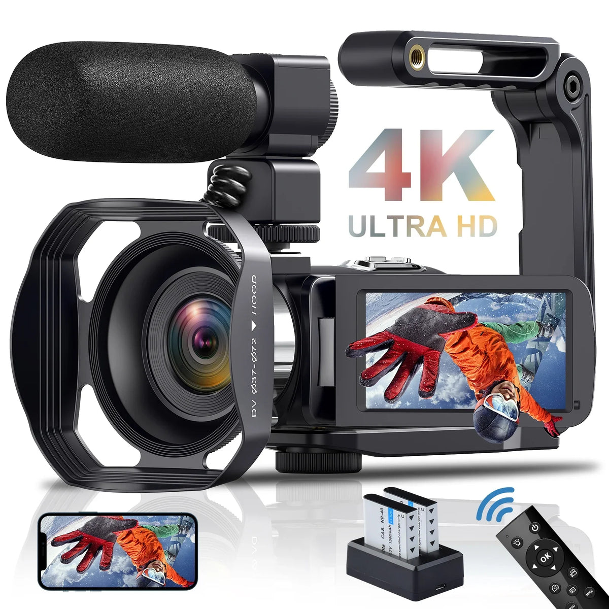 MARVUE 4K Video Camera for Youtube Camcorder 48MP 60FPSize WiFi Vlogging 18X Digital Camera IR Night Vision