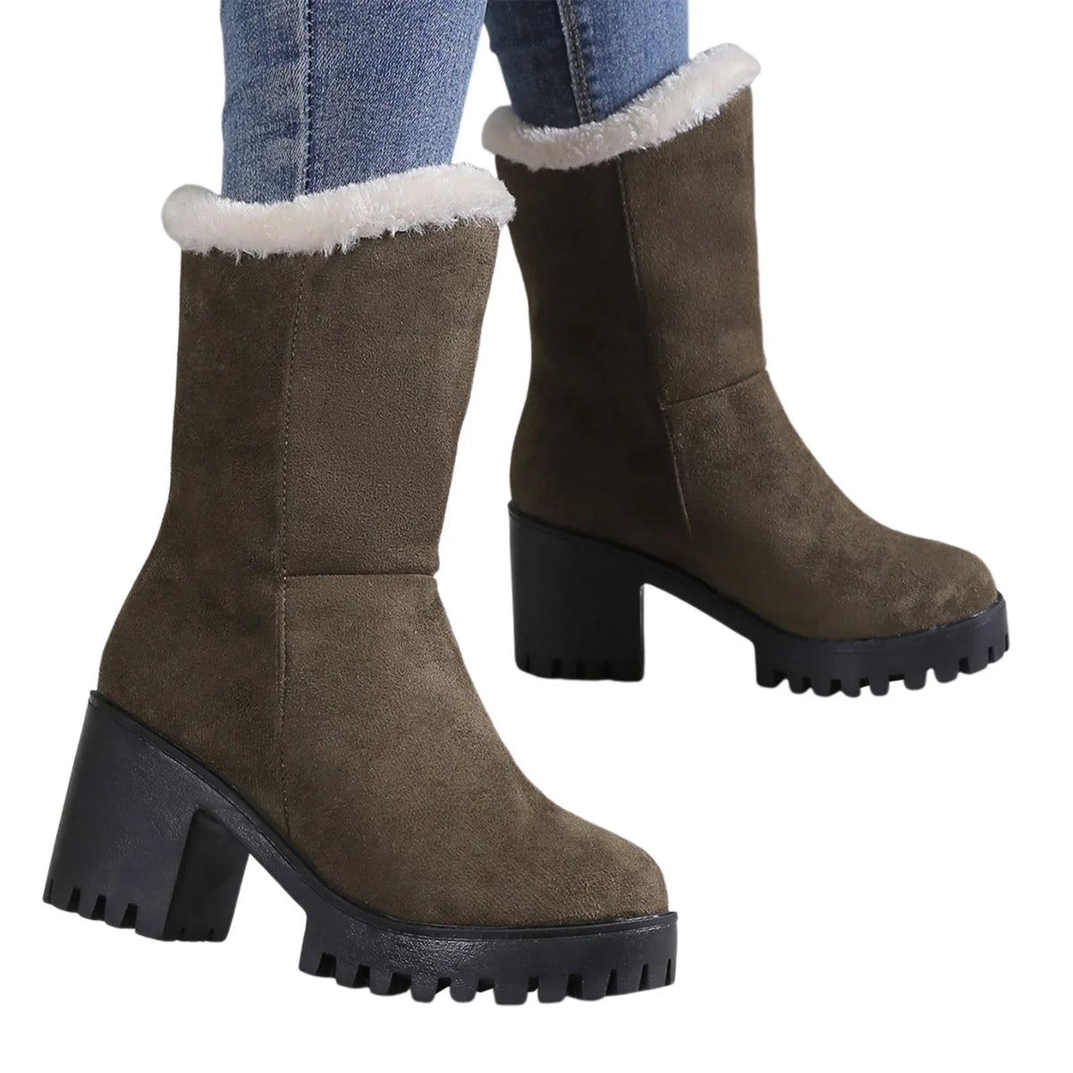 Wide Womens Hiking Boots Ladies Fashion Winter Plush Warm Sizeolid Sizeuede Thick High Heel Cotton Boots