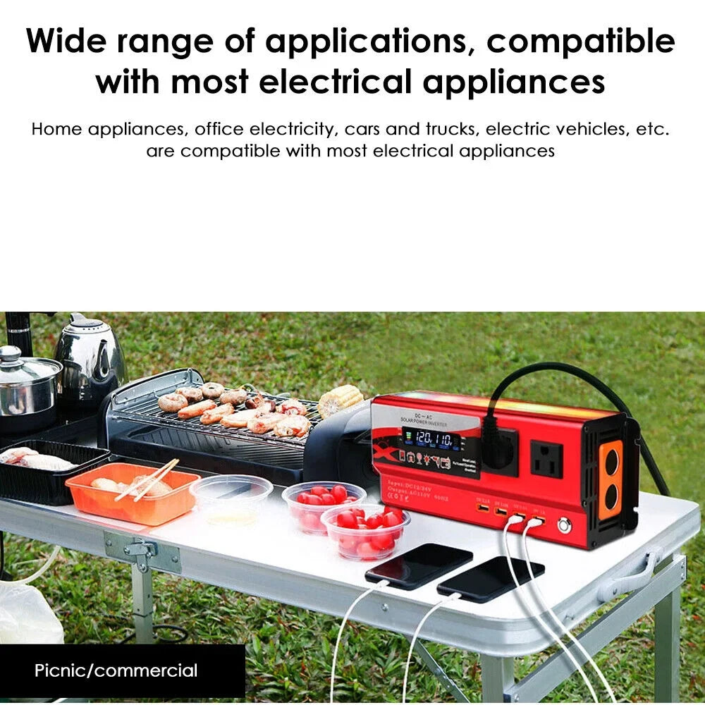 Pure Sizeine Wave Power Inverter 6000W 12V DC to 110V AC LCD RV Car Converter