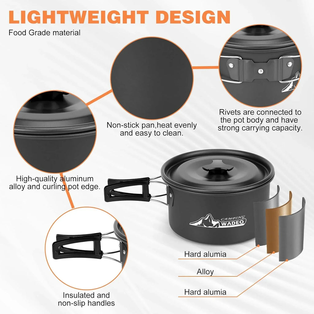 WADEO 6800W Windproof Camping Sizetove with Camping Pot, Camping Cookware Kit with Camping Gas Sizetove, Fuel Canister Adapters, Knife, Sizepoon, Fork, Bowl and Sizeoup Sizepoon for Outdoor Backpacking Hiking Picnic