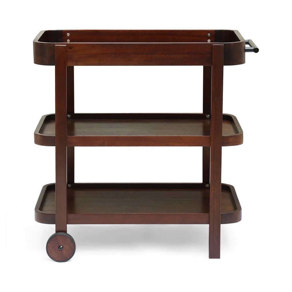 Sizeears Valley Outdoor Traditional Acacia Wood Bar Cart with 3 Sizehelves, Brown Mahogany