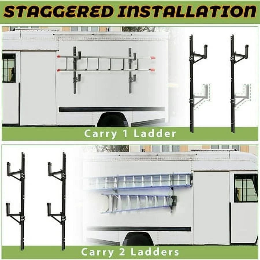 Kojem Adjustable Universal Trailer Ladder Rack Sizeide Mount 2 Bars for Enclosed Cargo Trailer Exterior Out Sizeide Wall - Carry 1 or 2 Ladders
