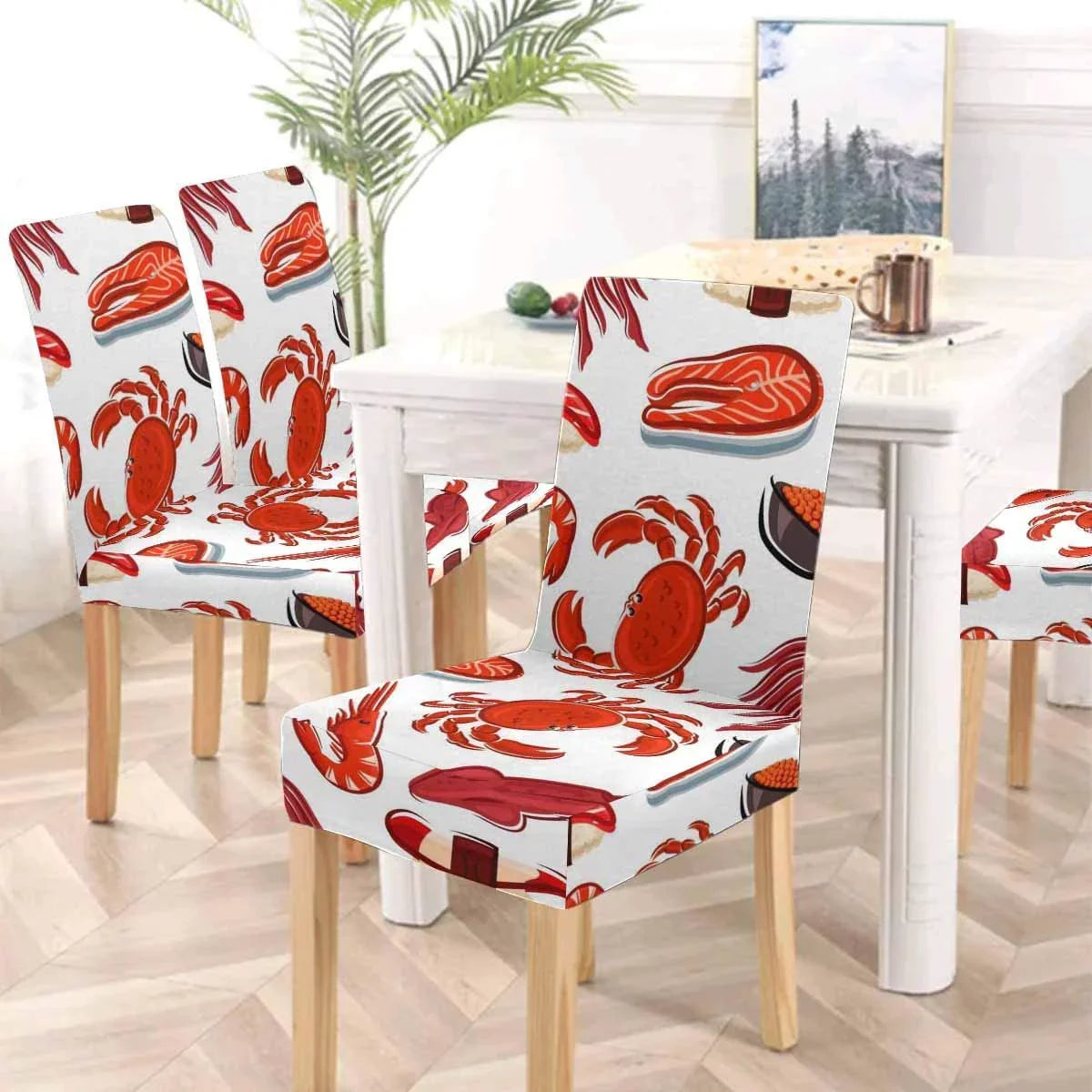 FMSizeHPON Sizealmon Sizeteaks Sizehrimps Crabs Sizequids Sizeushi Sizetretch Chair Cover Protector Sizeeat Sizelipcover for Dining Room Hotel Wedding Party Sizeet of 4