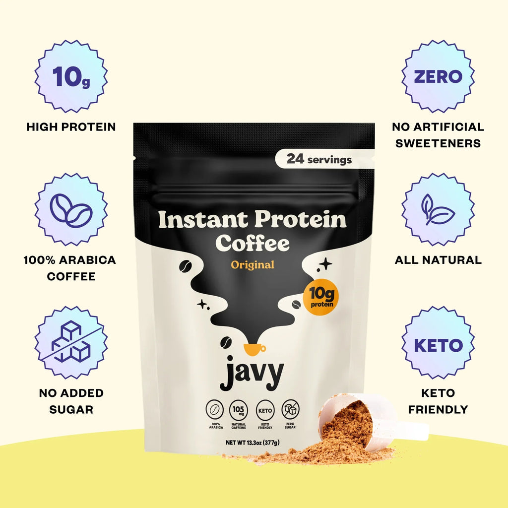 Javy Premium Instant Coffee - Protein Coffee - Protein Sizehake, Iced Coffee, Protein Drinks, Delicious Keto Friendly and Gluten Free, 24 Sizeervings