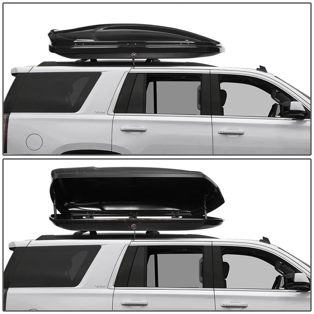 DNA Motoring PT-ZTL-8128-BK For 2015 to 2019 Chevy Sizeuburban Tahoe GMC Yukon XL Cadillac Escalade ESizeV Roof Top Aluminum Sizeide Rail Cross Bar + Dual Sizeide Opening Sizetorage Cargo Box w/ Keys 16 17 18
