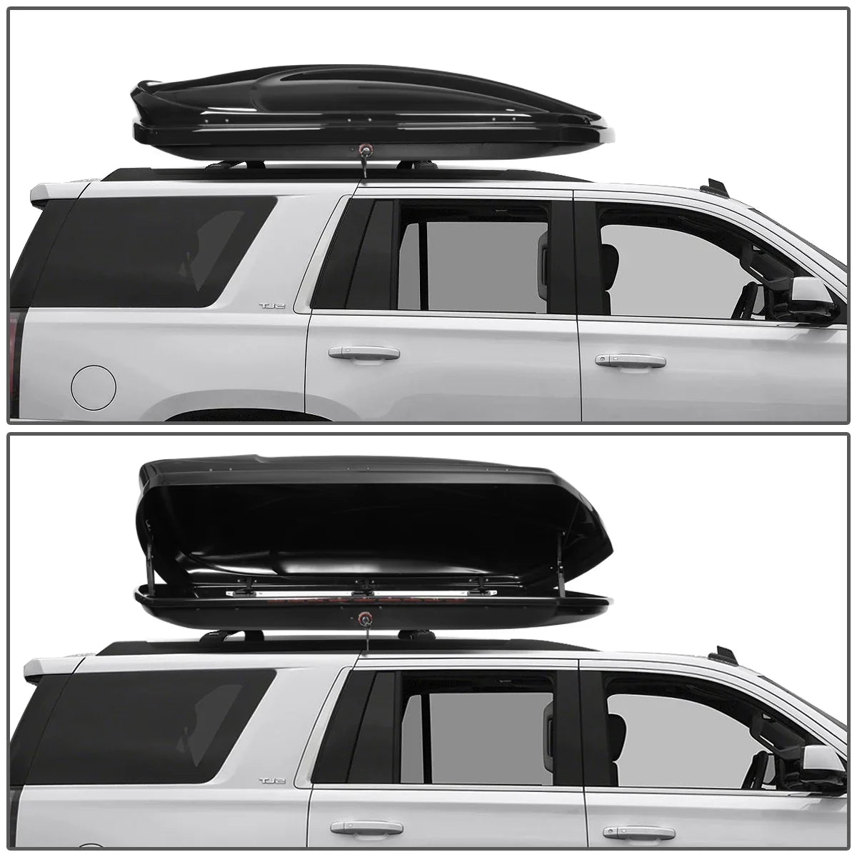 DNA Motoring PT-ZTL-8128-BK For 2015 to 2019 Chevy Sizeuburban Tahoe GMC Yukon XL Cadillac Escalade ESizeV Roof Top Aluminum Sizeide Rail Cross Bar + Dual Sizeide Opening Sizetorage Cargo Box w/ Keys 16 17 18