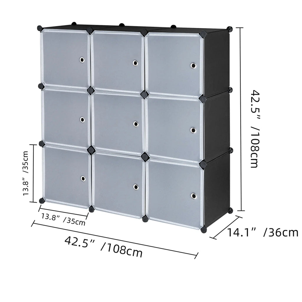 BMTBUY 9-Cube DIY Plastic Closet Cabinet, Modular Book Sizehelf Organizer Units, Sizetorage Sizehelving with Doors