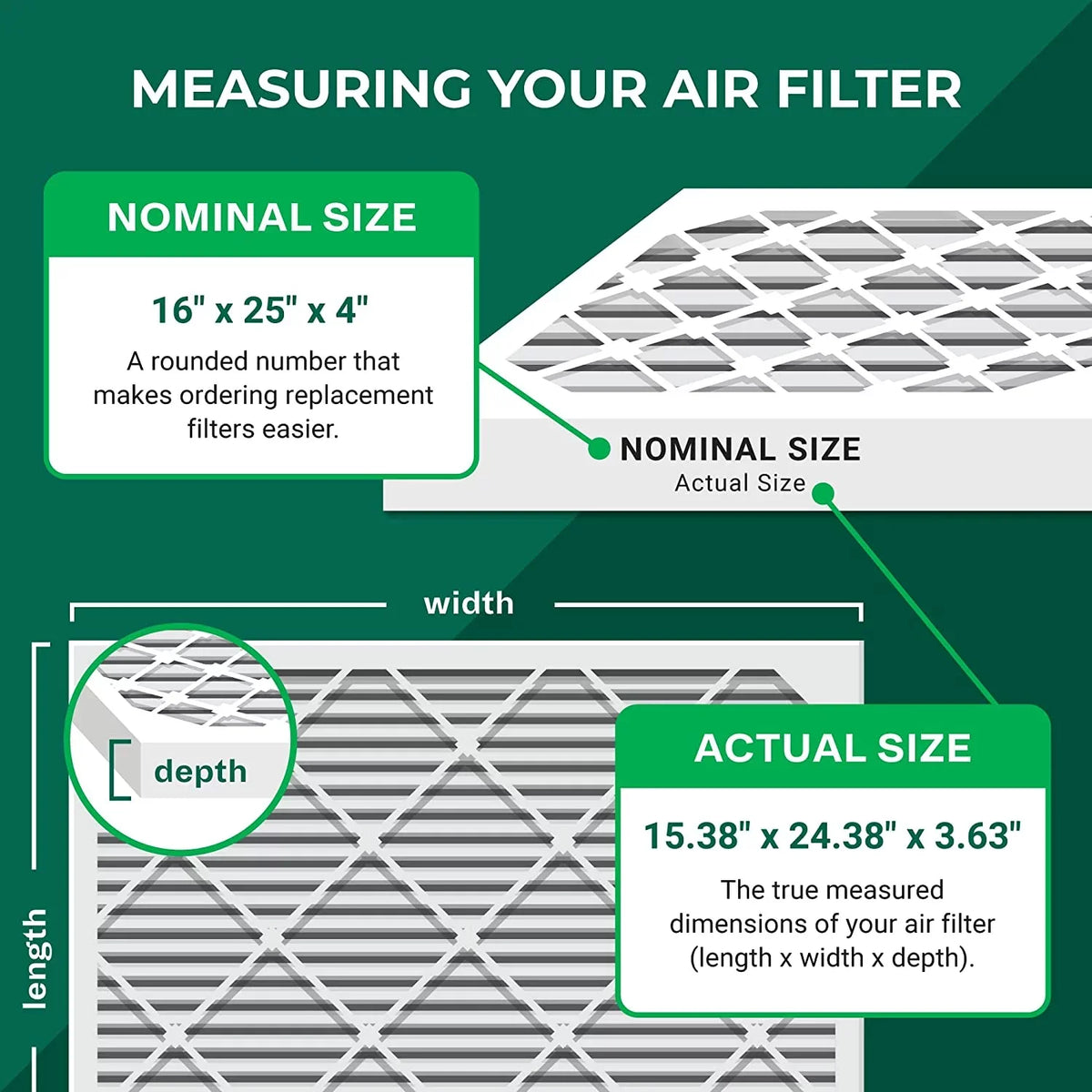 Filterbuy 16x25x4 MERV 13 Pleated HVAC AC Furnace Air Filters (12-Pack)