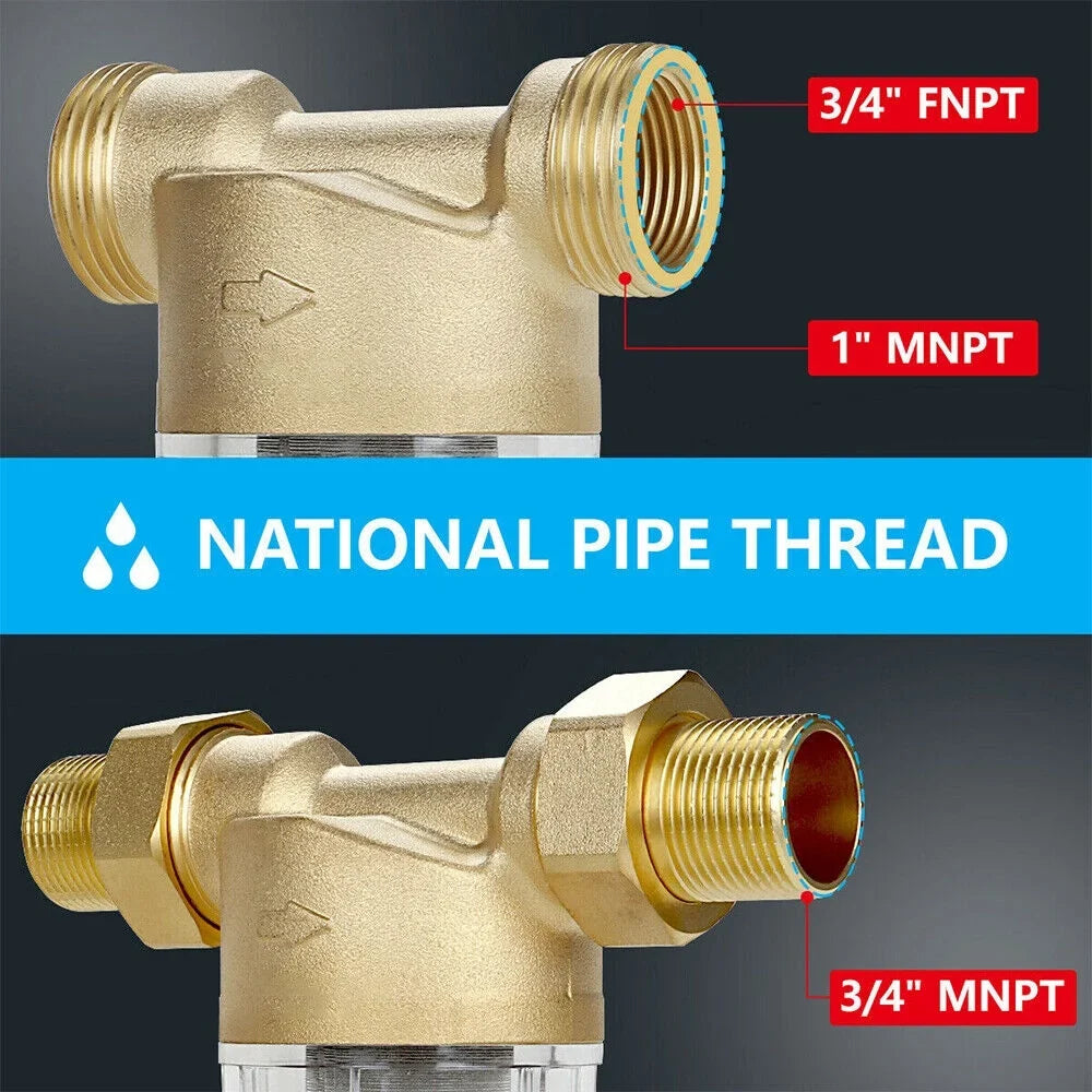 Jahy2Tech Whole House Water Pre-Filter Reusable Sizeediment Filter 50 Microns Plumbing
