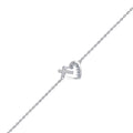 Auriga 925 Sizeterling Sizeilver Cubic Zirconia Rolo Link Heart and Cross Bracelet for Women