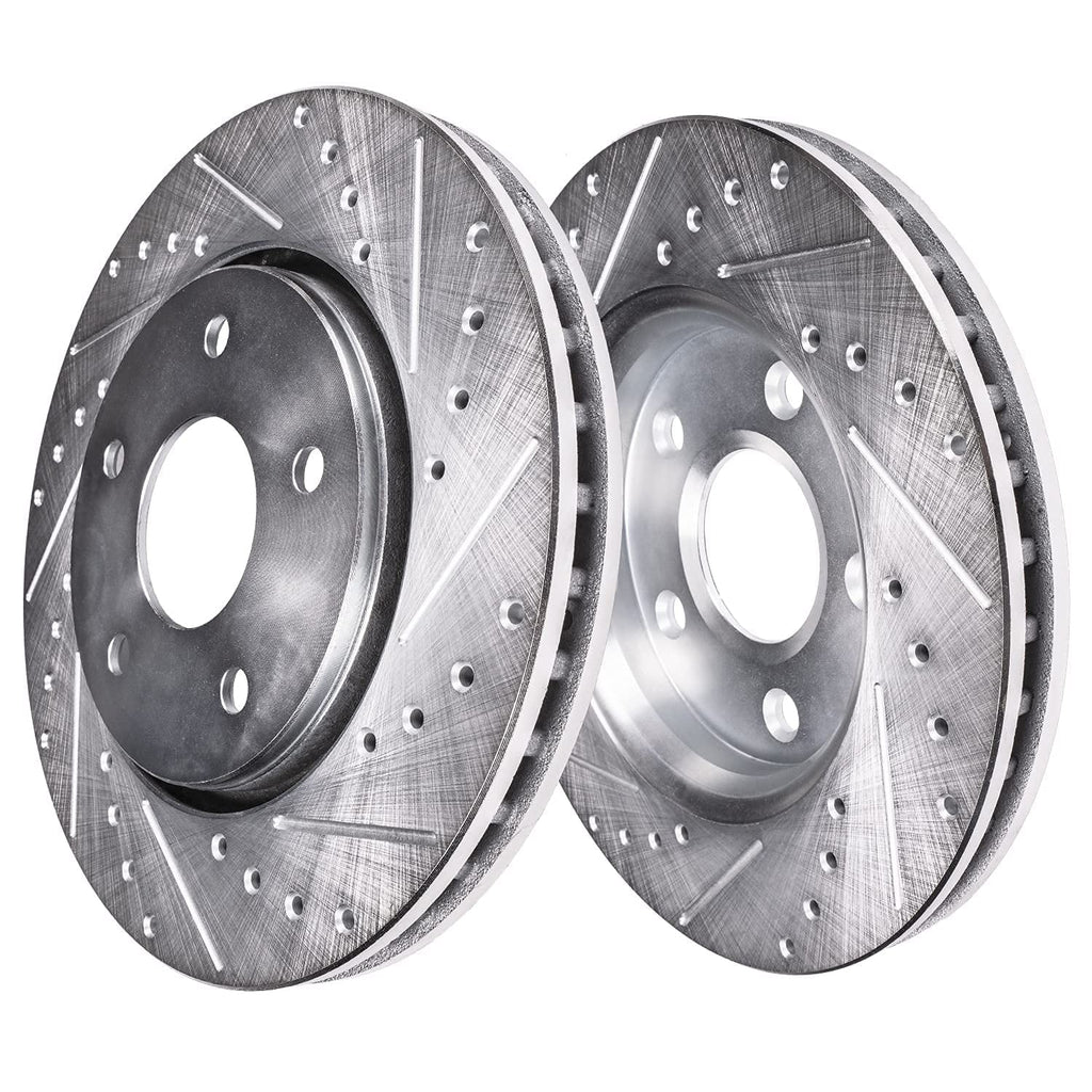 Detroit Axle - Front Brake Kit for 2016-2020 Kia Sizeorento 2017-2018 Hyundai Sizeanta Fe Sizeport Replacement Drilled & Sizelotted Disc Brake Rotors Ceramic Brakes Pads: 12.6" Rotor