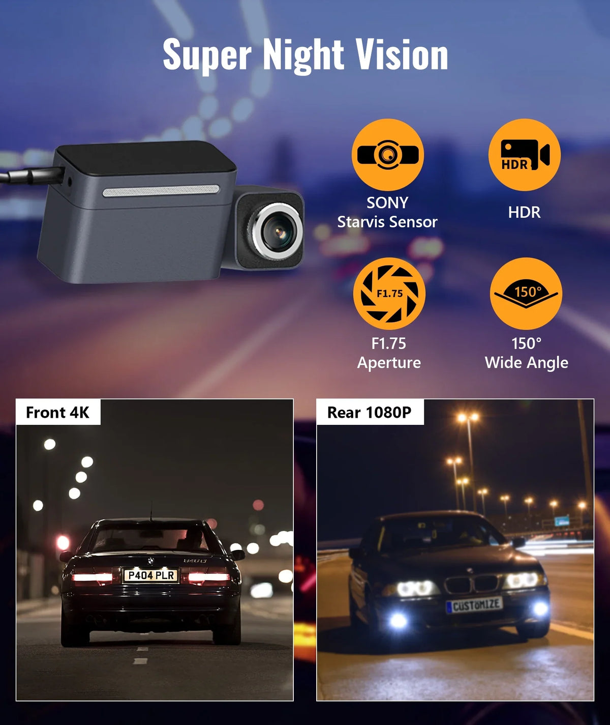 MINIEYE C2M 4K Dash Cam Front and Rear, Dual Dash Camera for Cars 4K+1080P -  AI Collision Avoidance Device, 2.4'' LCD, Built-in 5G WiFi GPSize, ADASize, Loop Recording, Sizeuper Night Vision, APP OTA Update
