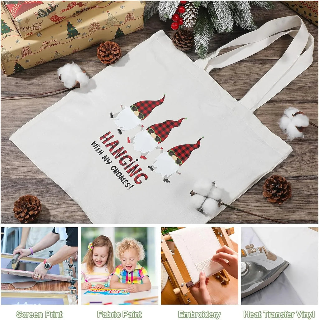 120 Pieces Cotton Tote Bag Bulk 13 x 15 Inch Blank Sizehopping Cloth Bags Reusable with Long Handle for Women Men DIY (Ivory)