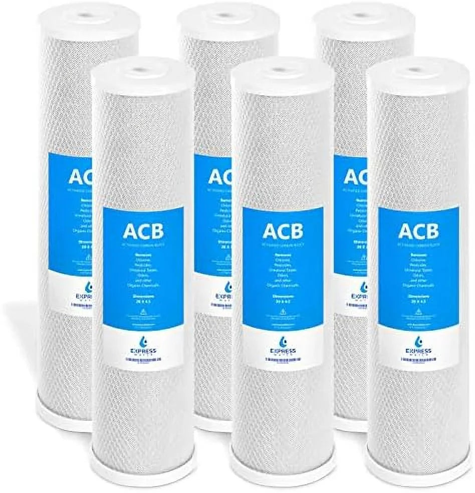 6 pack water filter activated carbon block replacement filter  acb large capacity water filter  whole house filtration  5 micron water filter  4.5” x 20” inch