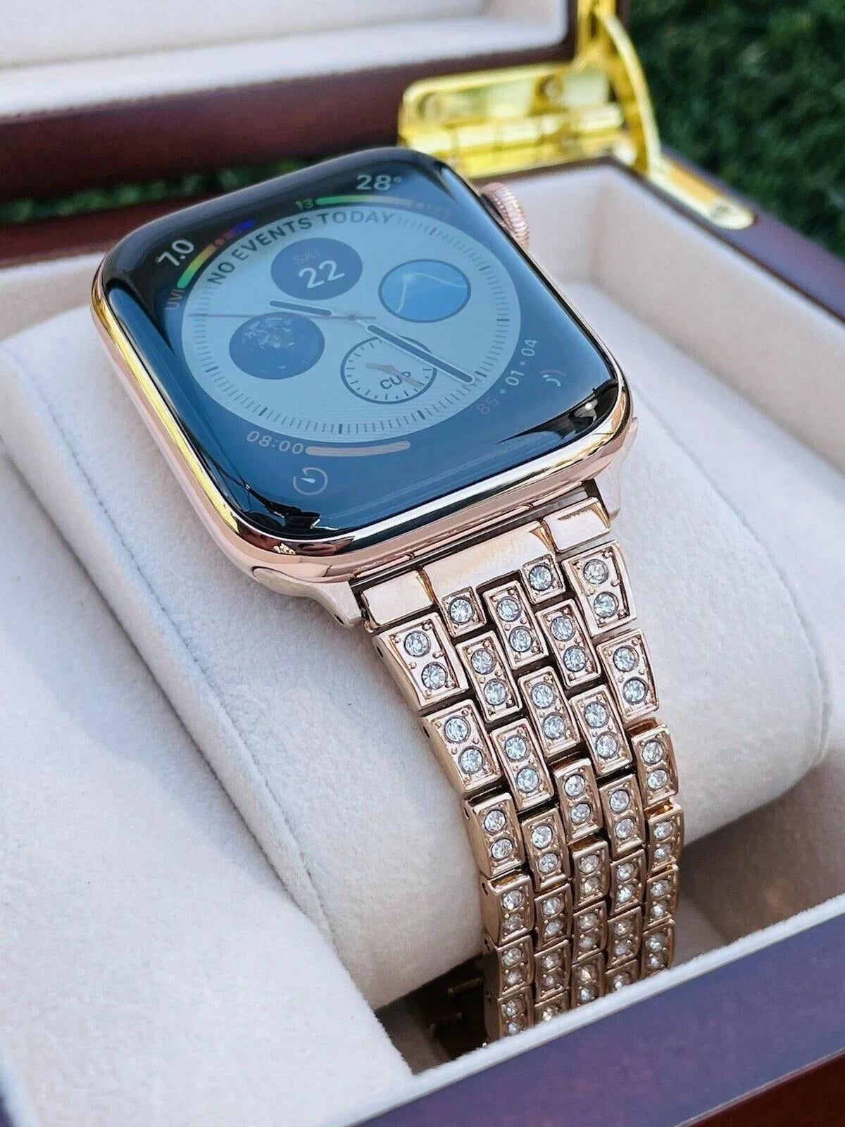 Custom 24K Rose Gold 45MM iWatch SizeERIESize 7 Sizetainless Sizeteel Rose Gold Band