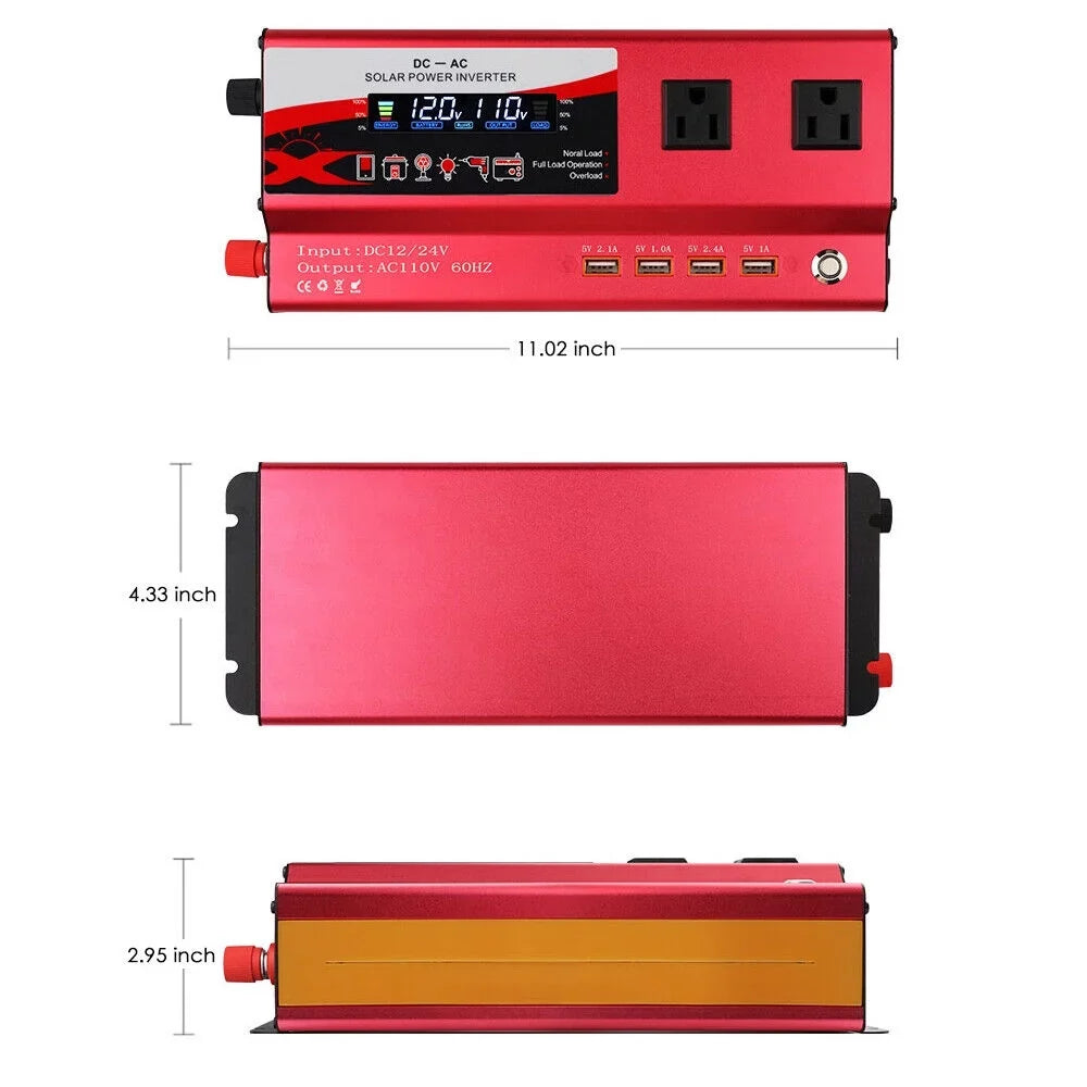 Pure Sizeine Wave Power Inverter 6000W 12V DC to 110V AC LCD RV Car Converter