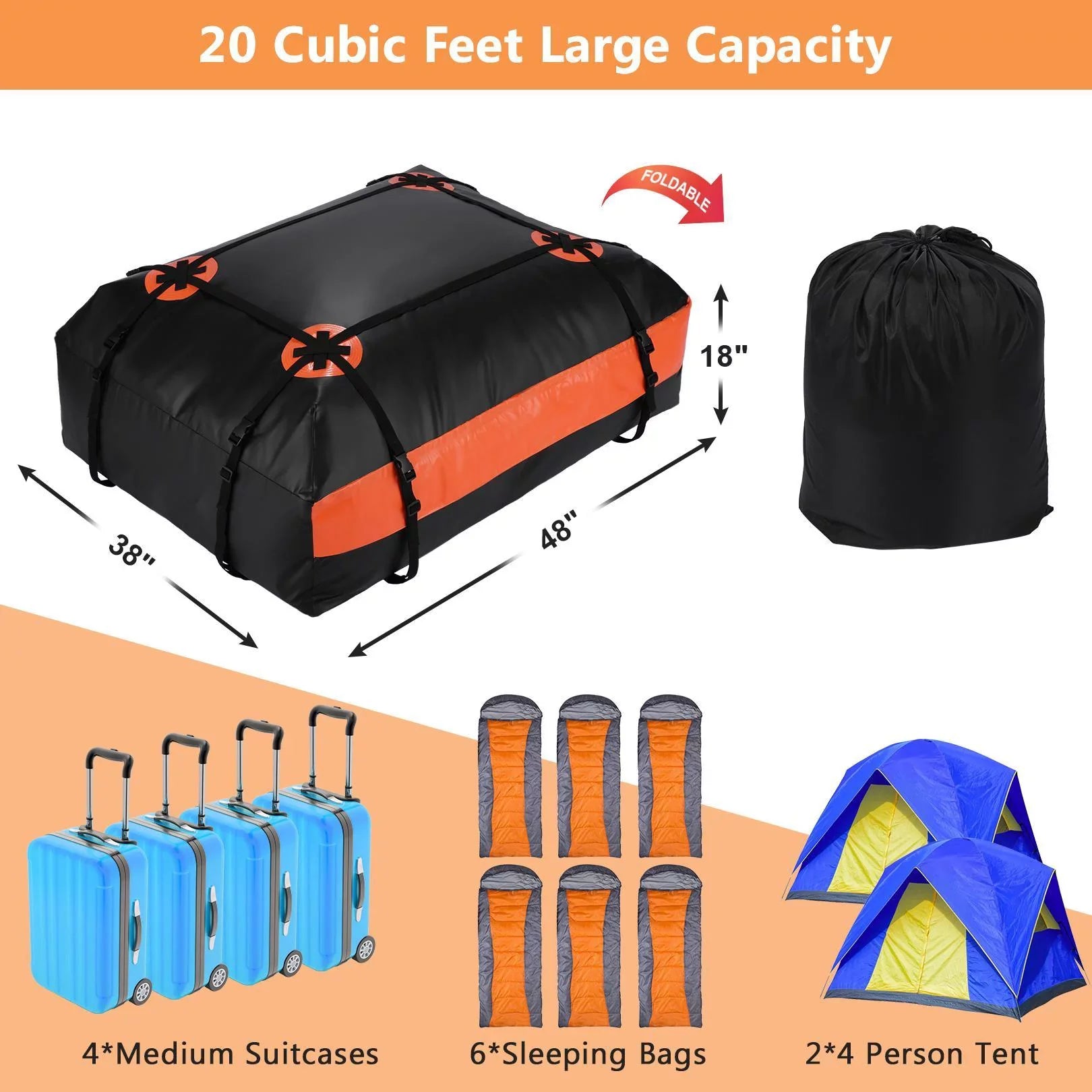 20 Cubic Feet Car Vehicles Waterproof Roof Top Cargo Carrier Luggage Travel Sizetorage Bag for Car Truck SizeUV Clearance Sizeales