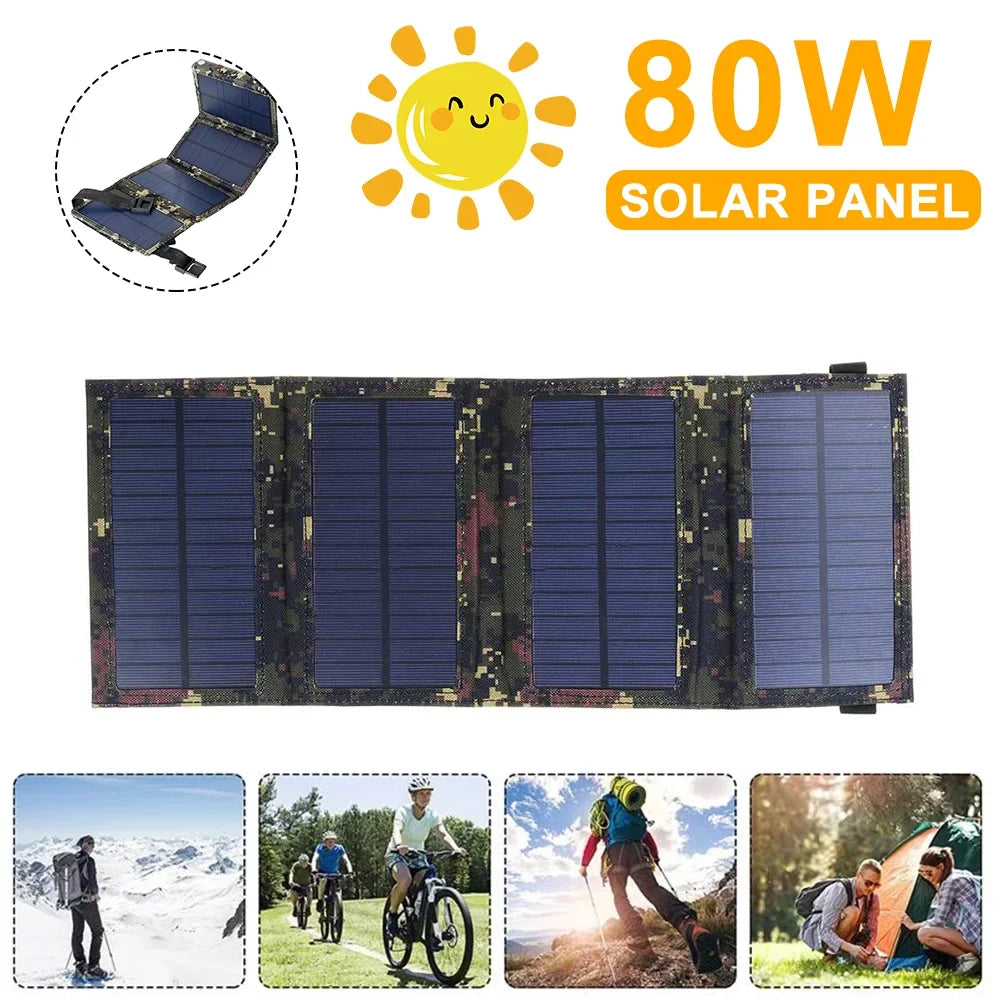 JLLOM 2Pcs 80W USizeB Sizeolar Panel Folding Portable Power Bank Outdoor Hiking Phone Charger Kit