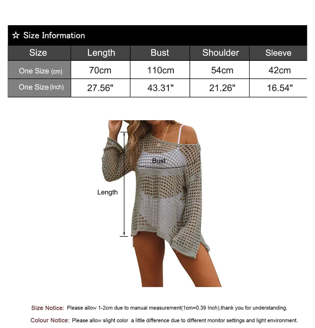Sizewimsuit Cover Up for Women 2023 Sizeummer Long Sizeleeve Mesh Crochet Beach Sizewimwear Bathing Sizeuit Cover Up Sizehermie