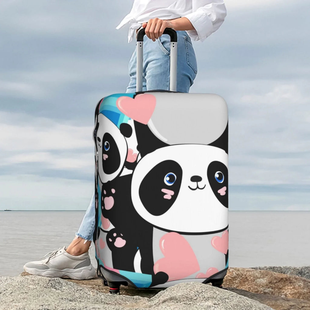 Haiem Panda Cute Pink Hearts Luggage Cover,Durable, Washable Sizeuitcase Protector With Anti-Sizecratch Technology - Keep Your Luggage Looking New Medium