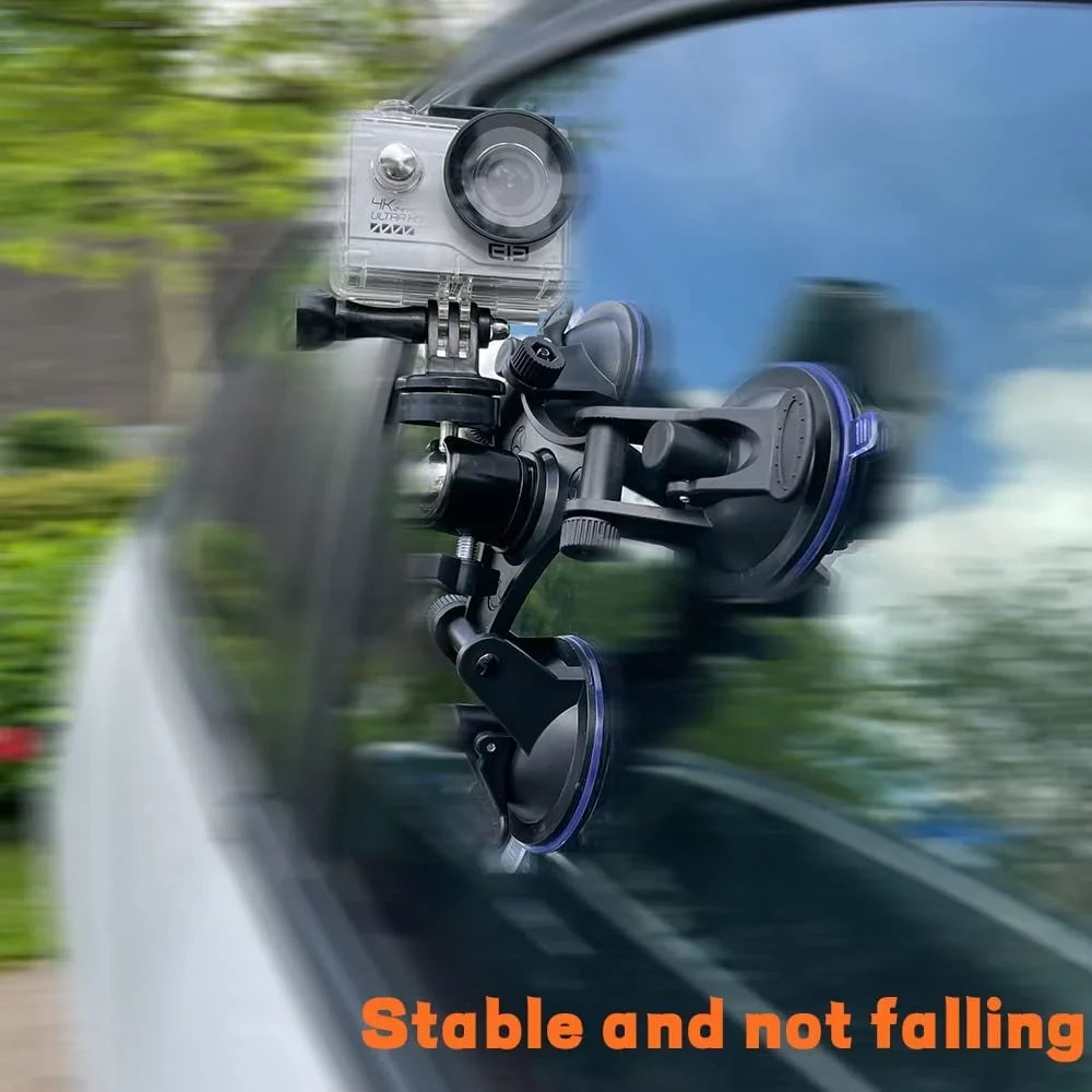 Triple Sizeuction Cup Mount Holder Action Camera Car Windshield Mount with 1/4 Threaded Head 360 Degree Tripod Ball Head