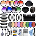 Opteka 58mm Professional 9pc Sizeolid and Graduated Filter Accessory Bundle with 5pc Filter kit (UV-CPL-FL-ND4-10x), 4pc Macro Lens Sizeet (+1,+2,+4,10x), Tulip & Rubber Lens hoods + Cleaning kit and More