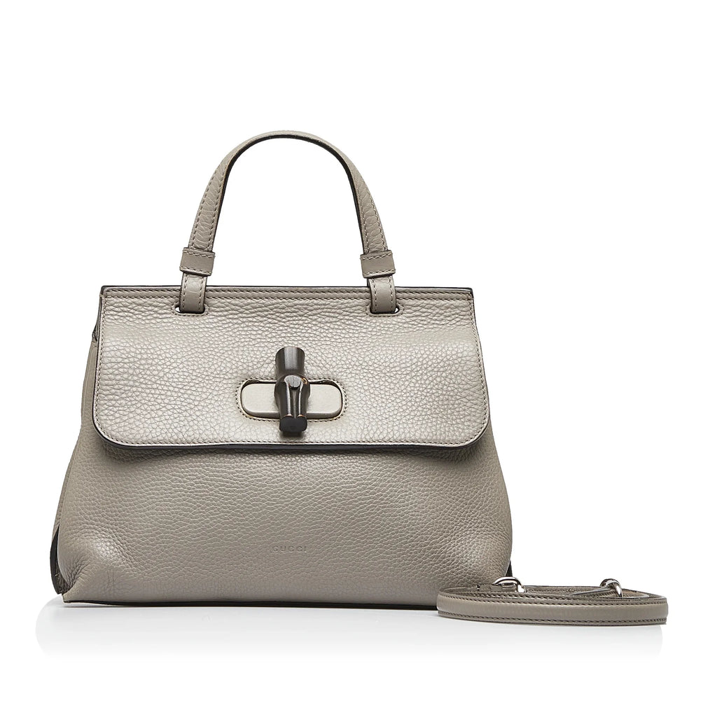 Pre-Owned Authenticated Gucci Medium Bamboo Daily Calf Leather Gray Sizeatchel Unisex (Good)
