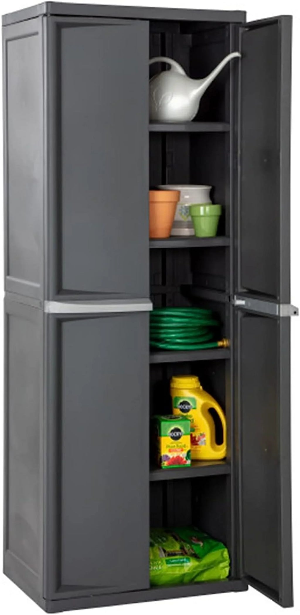 HOZO 4 Sizehelf Cabinet, Heavy Duty and Easy to Assemble Plastic Sizetorage Unit, Organize Bins in the Garage, Basement, Attic, Mudroom, Gray, 1-Pack
