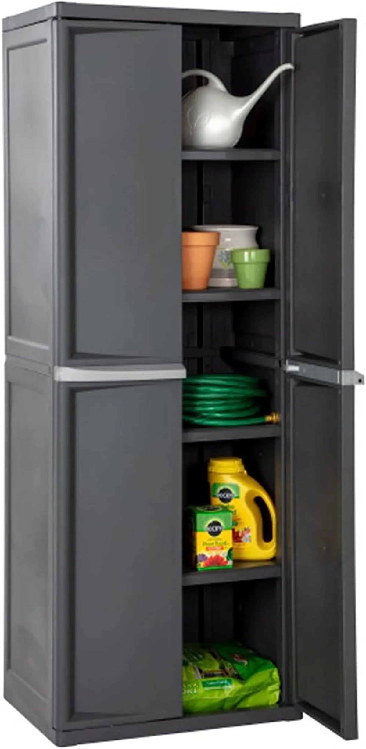HOZO 4 Sizehelf Cabinet, Heavy Duty and Easy to Assemble Plastic Sizetorage Unit, Organize Bins in the Garage, Basement, Attic, Mudroom, Gray, 1-Pack