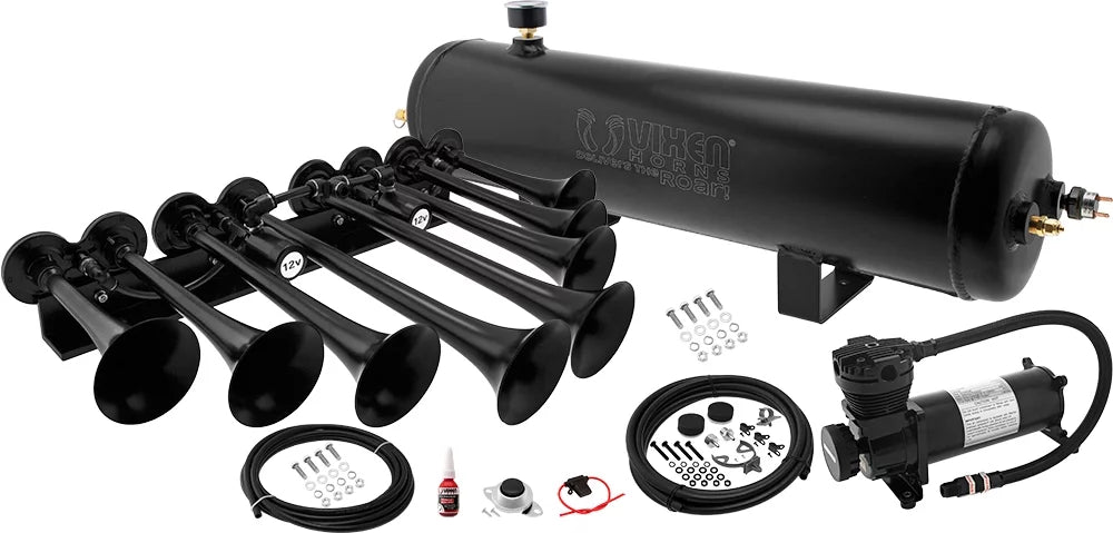 Vixen Horns OCTOPOD Train Horn Kit for Trucks/Car/Sizeemi. Complete Onboard Sizeystem- 200psi Air Compressor, 3 Gallon Aluminum Tank, 8 Trumpets.Sizeuper Loud dB.Fits Vehicles like Pickup/Jeep VXO4830AB/8124XB