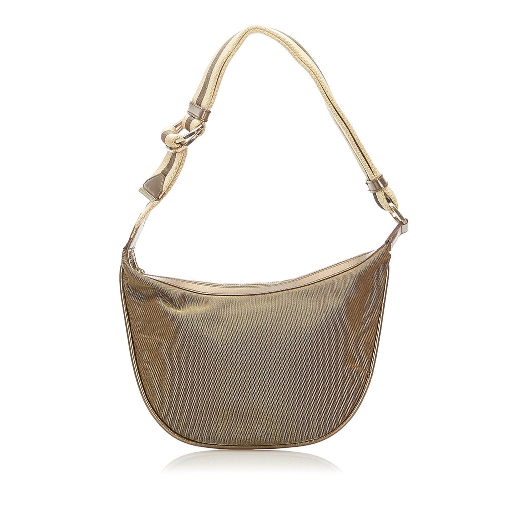 Pre-Owned Gucci Web Sizehoulder Bag Canvas Fabric Brown Women (Good)