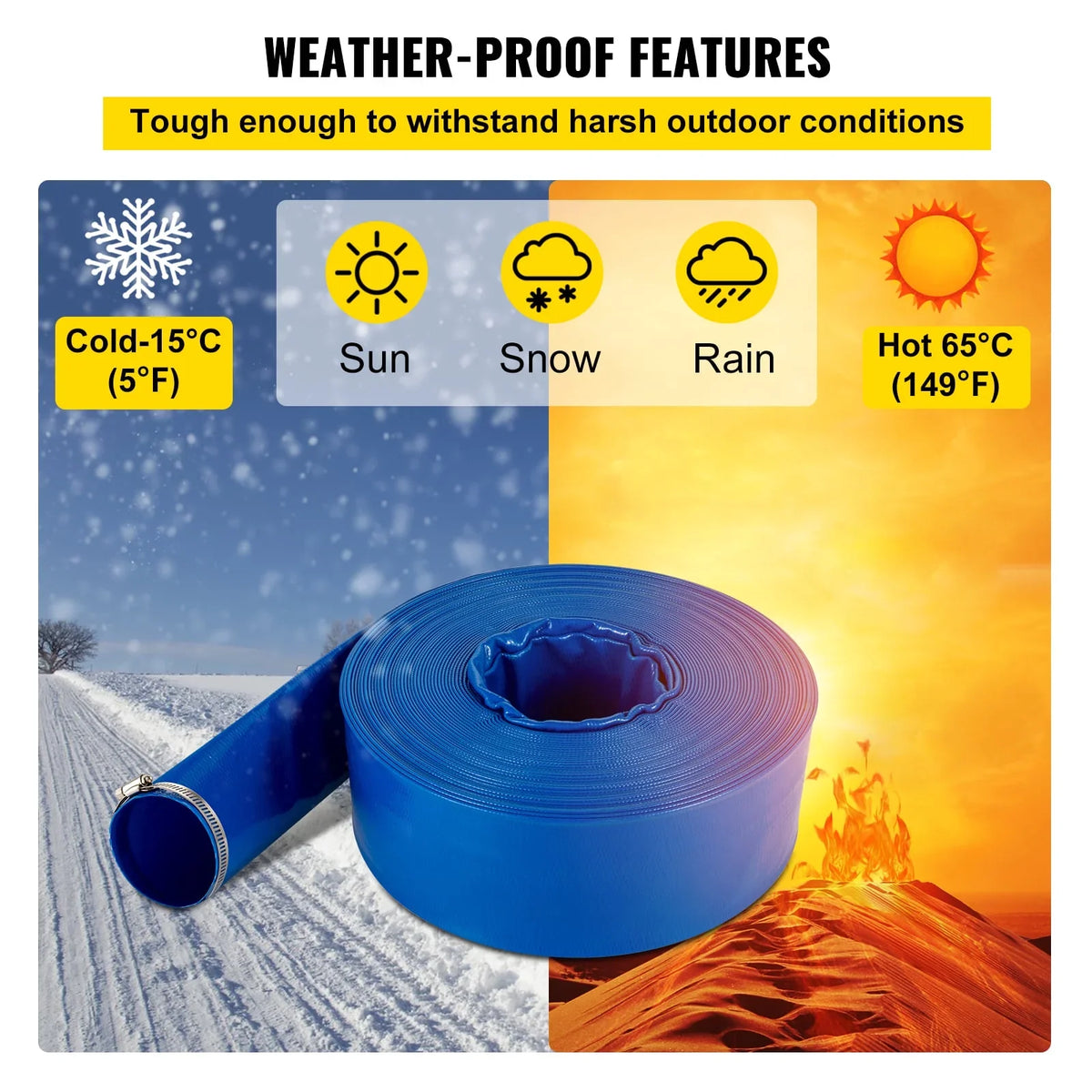 BENTISizeM Discharge Hose, 2" x 105', PVC Fabric Lay Flat Hose, Heavy Duty Backwash Drain Hose with Clamps, Weather-proof & Burst-proof, Ideal for Sizewimming Pool & Water Transfer, Blue