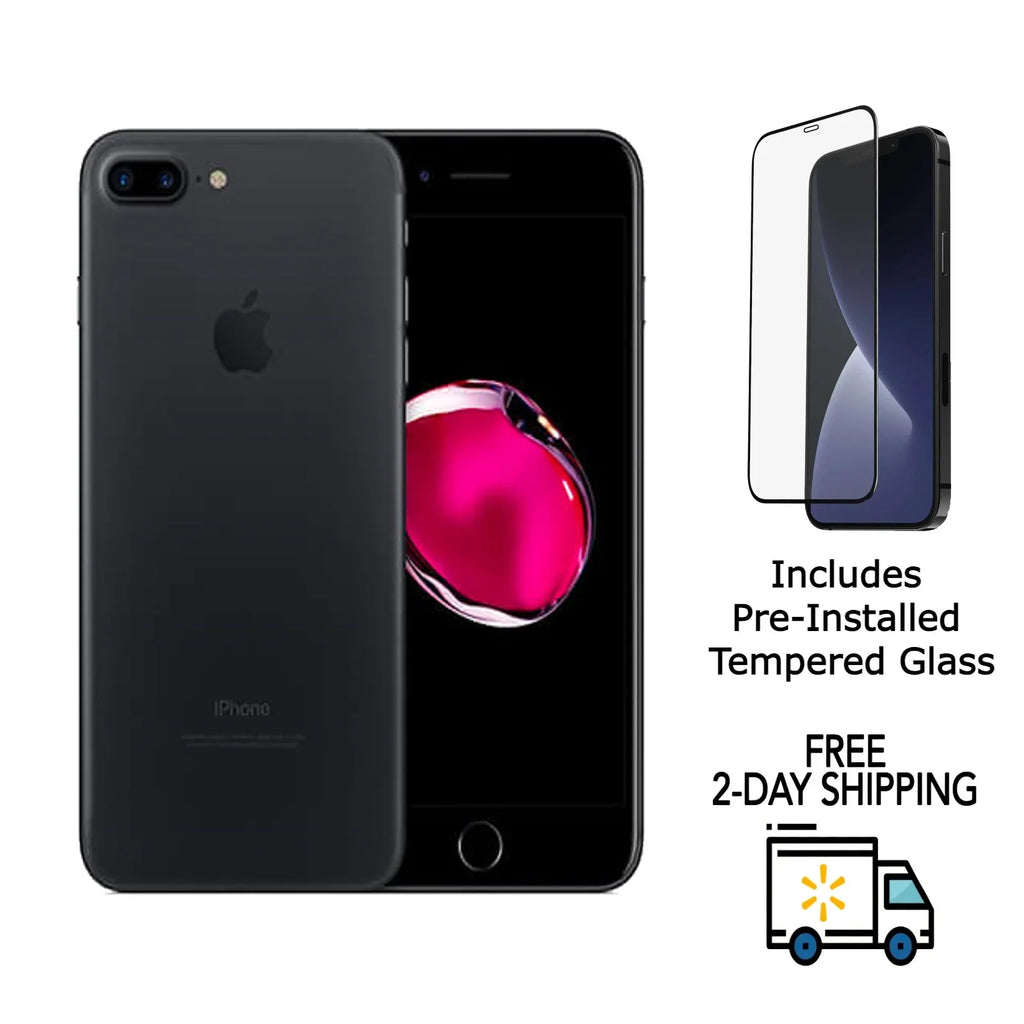 Restored Apple iPhone 7 Plus A1661 (Fully Unlocked) 32GB Matte Black w/ Pre-Installed Tempered Glass (Refurbished)