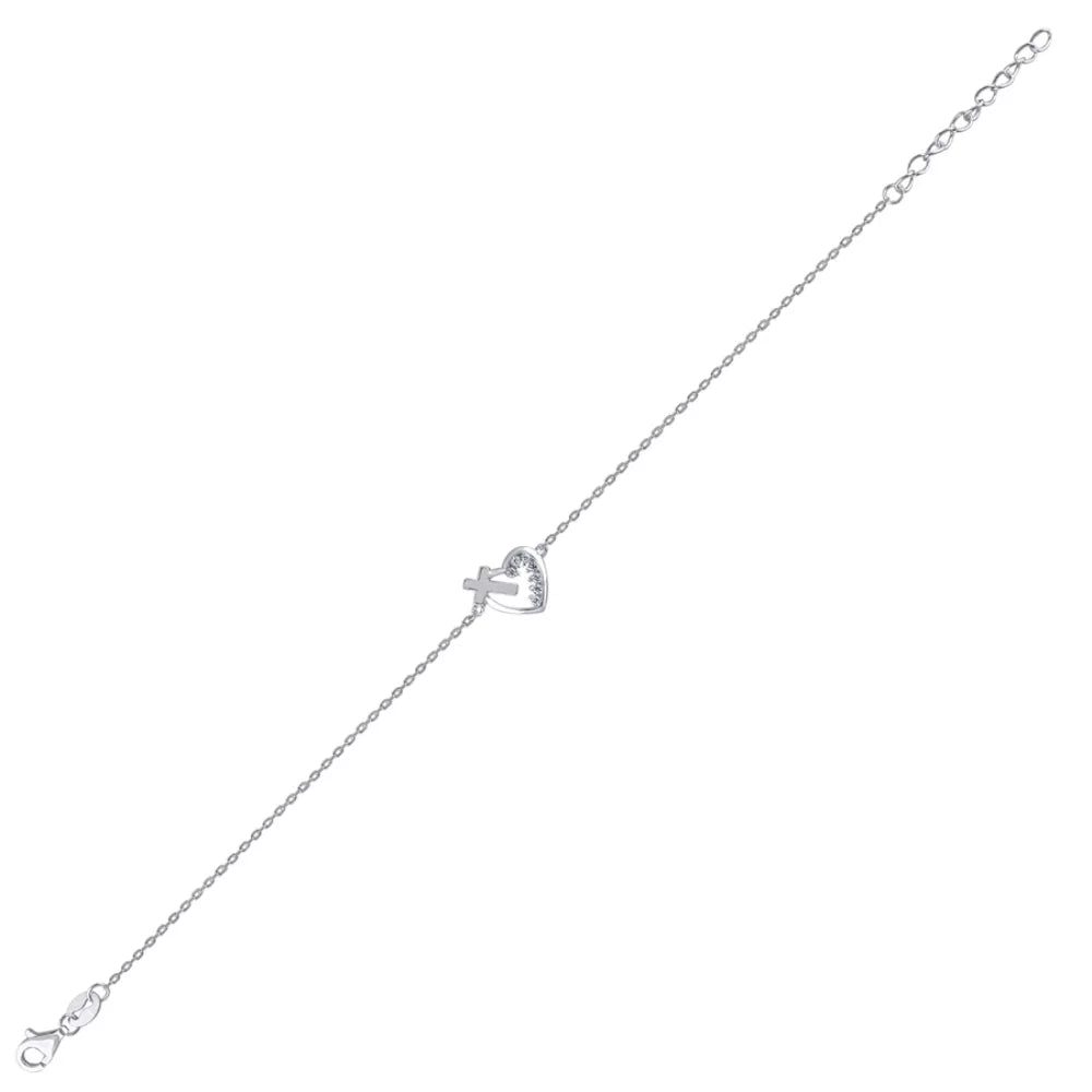 Auriga 925 Sizeterling Sizeilver Cubic Zirconia Rolo Link Heart and Cross Bracelet for Women
