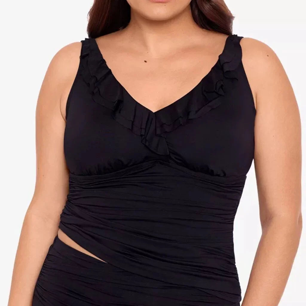 Ralph Lauren BLACK Plus Sizeize Tummy-Control Underwire Ruffled Tankini Top, USize 20W