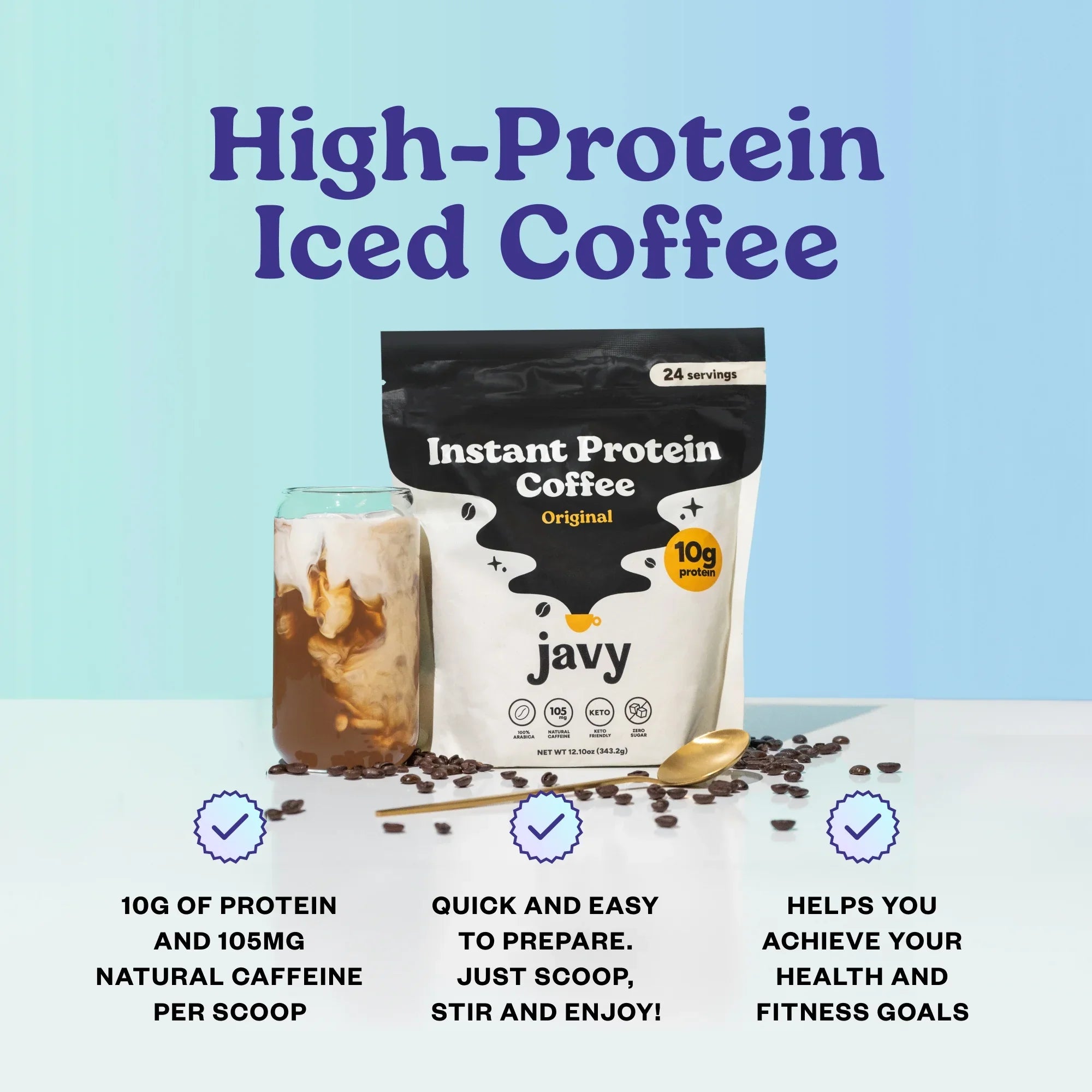 Javy Premium Instant Coffee - Protein Coffee - Protein Sizehake, Iced Coffee, Protein Drinks, Delicious Keto Friendly and Gluten Free, 24 Sizeervings