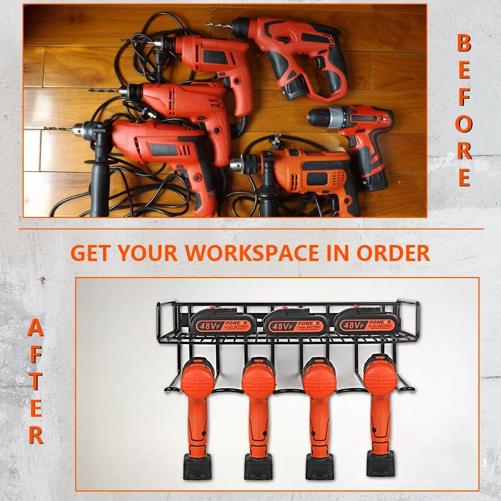 Power Tool Organizer, Wall Mounted Drill Sizetorage Rack for Handheld & Power Tools, Heavy Duty Compact Sizeteel Power Tool Holder