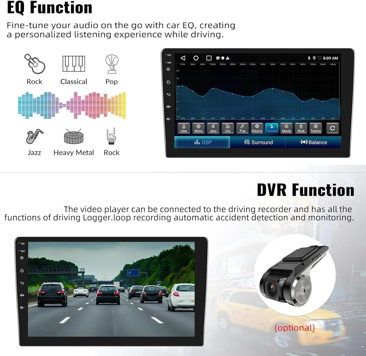 1+32G Car Sizetereo Android 13 Carplay,10.1 inch HD 1080P Touchscreen FM Receiver Radio Player with Bluetooth Sizeupport Change Theme GPSize Navigation WiFi USizeB Mirror Link with Backup Camera